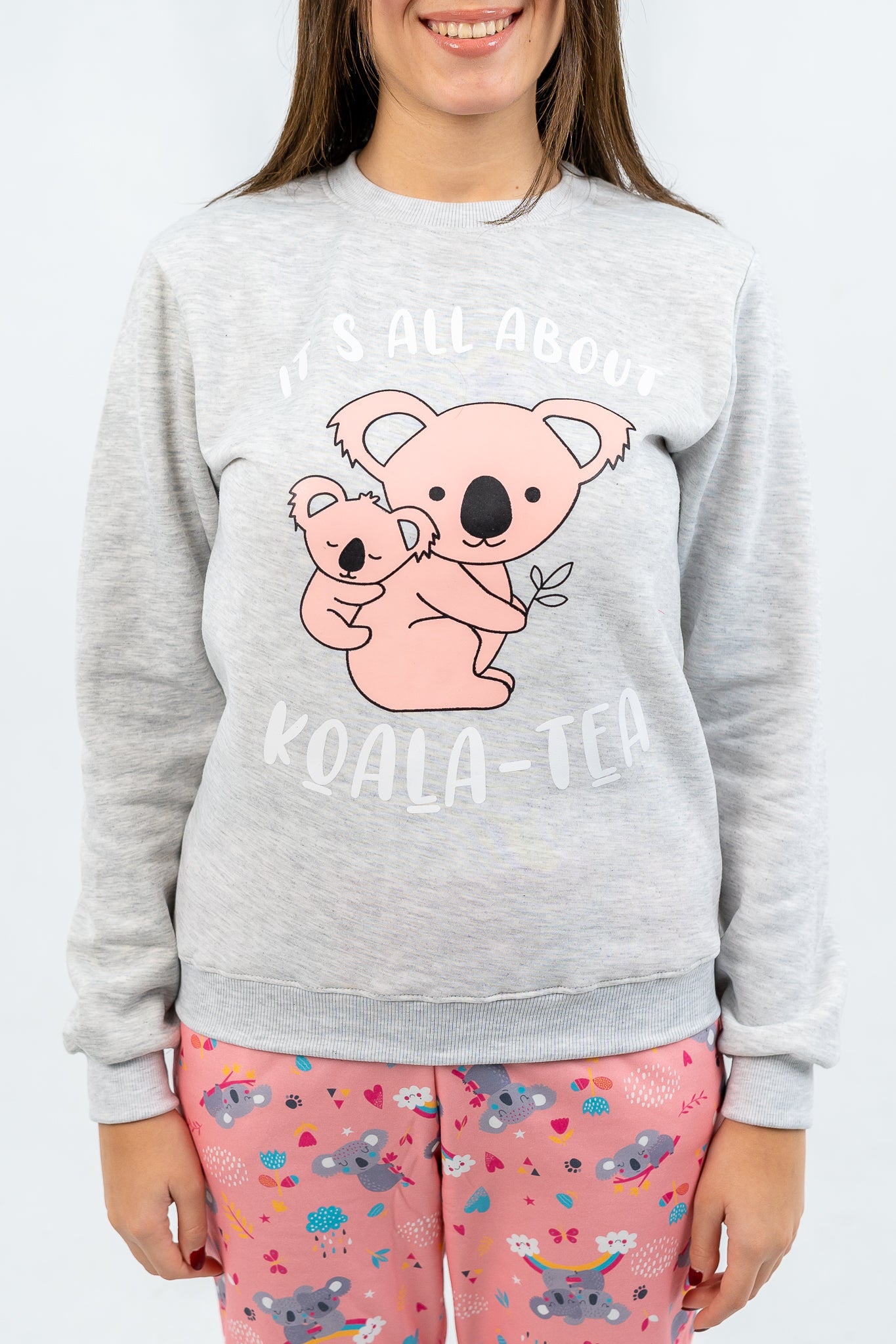 Girl's Gray winter pajamas with Koala printed allover