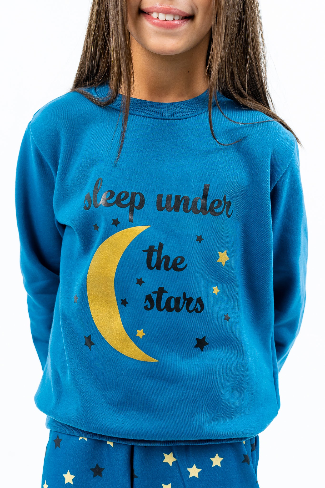 Girl's ginzaari winter pajamas with 'sleep under the stars' print
