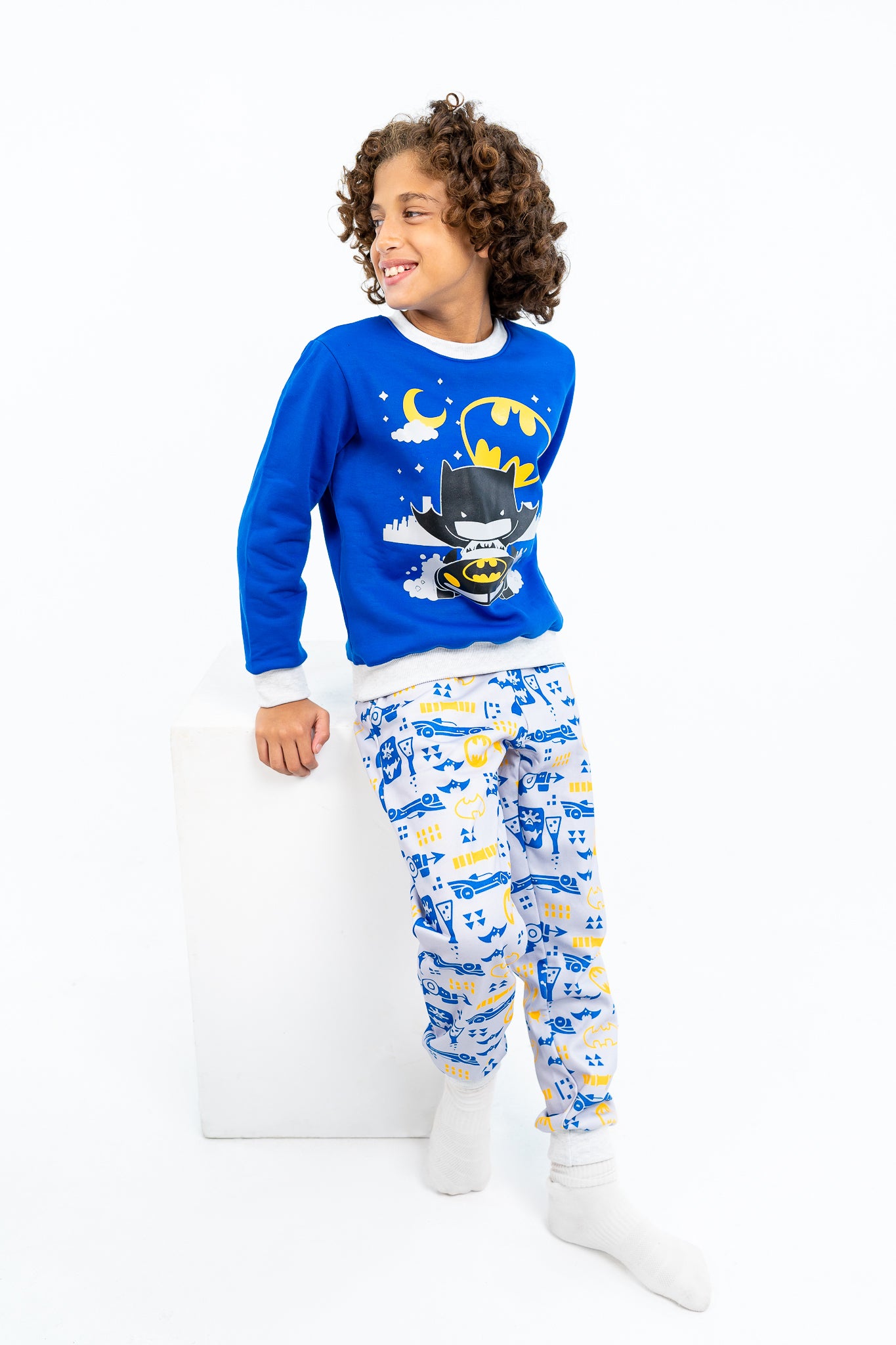 Boy's winter Royal Blue pajamas with Batman printed - allover
