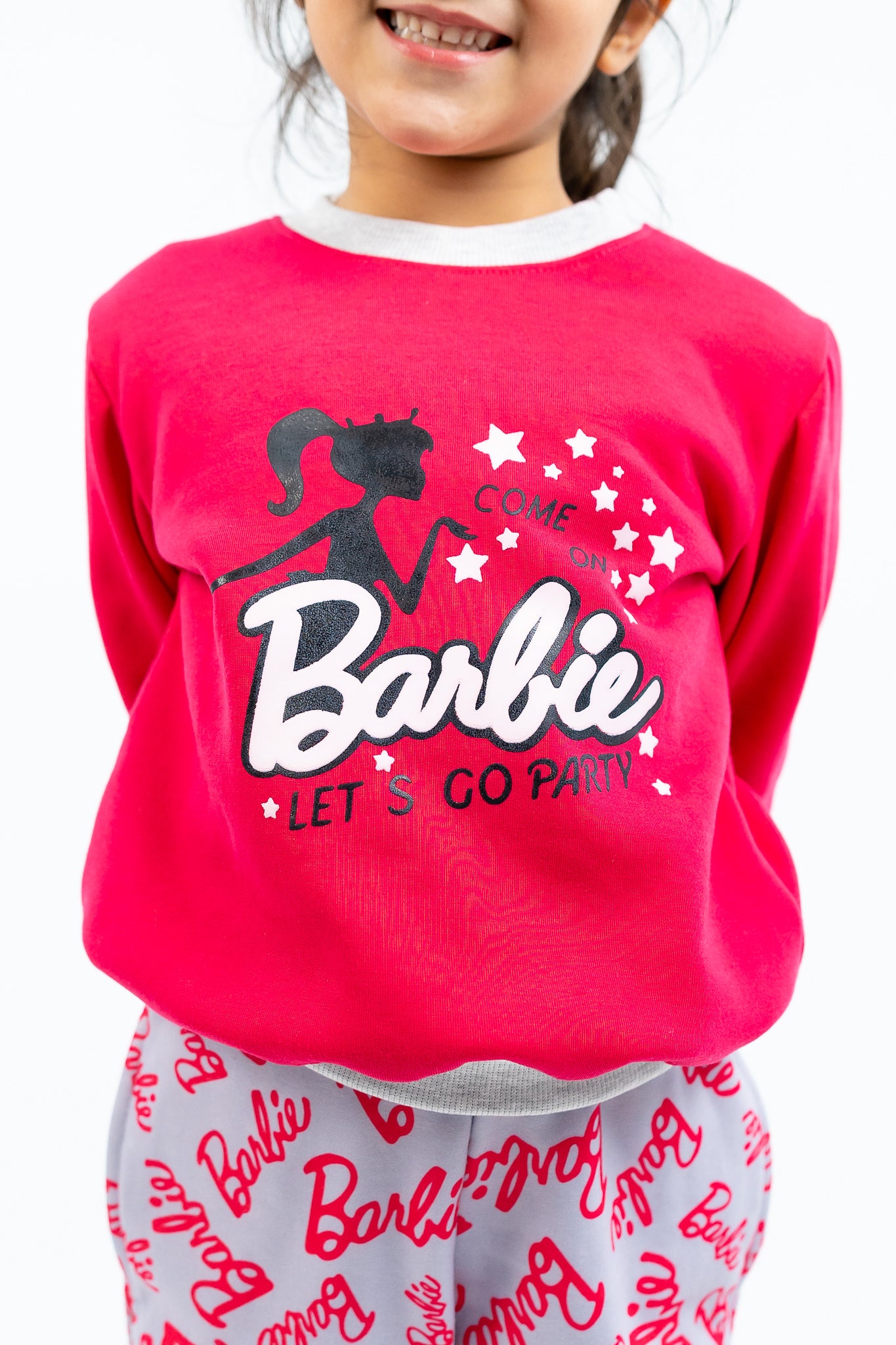 Girl's winter pajamas with barbie lets go party print - Fuchsia