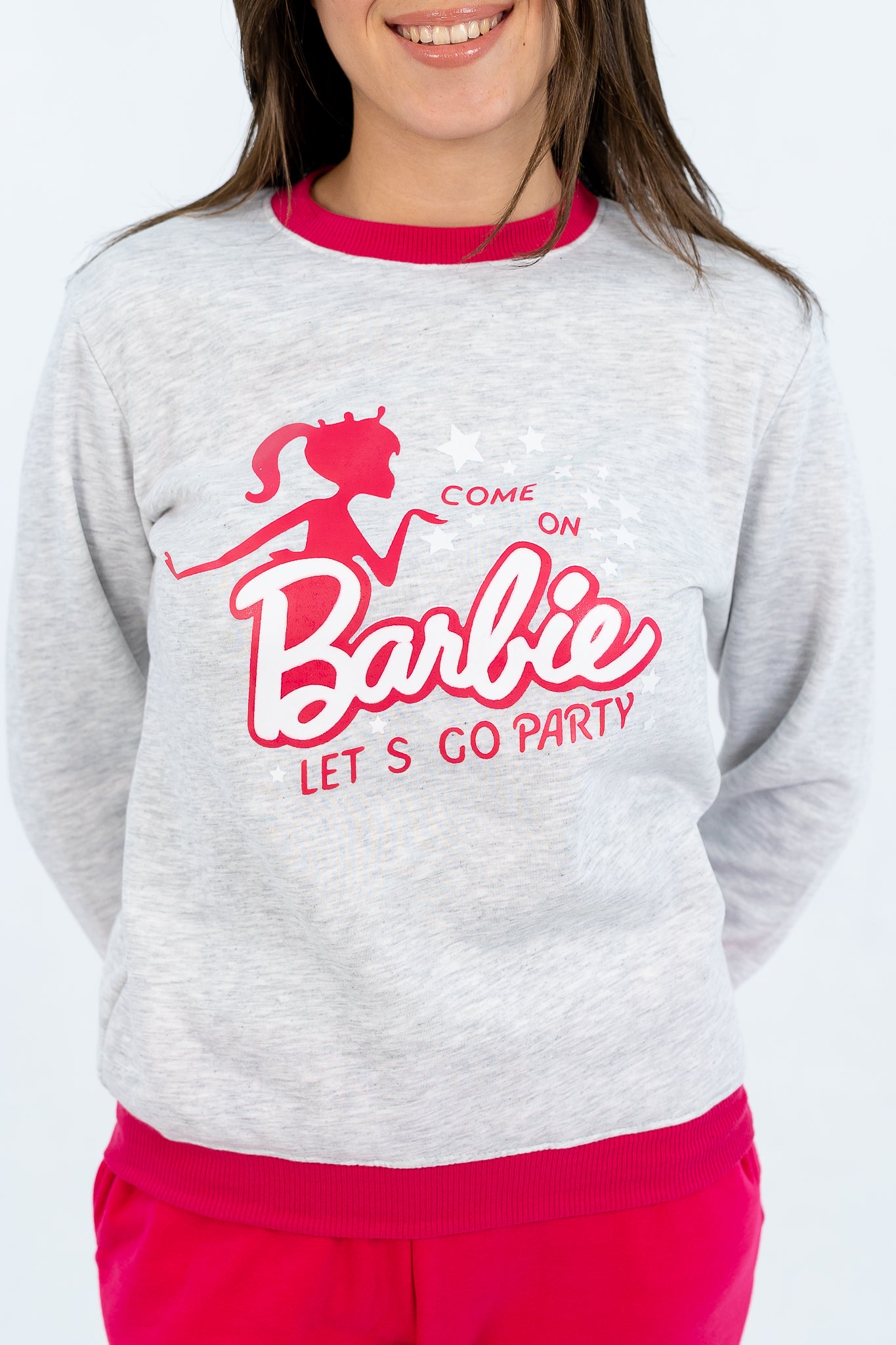 Girl's winter pajamas with barbie lets go party print - Gray