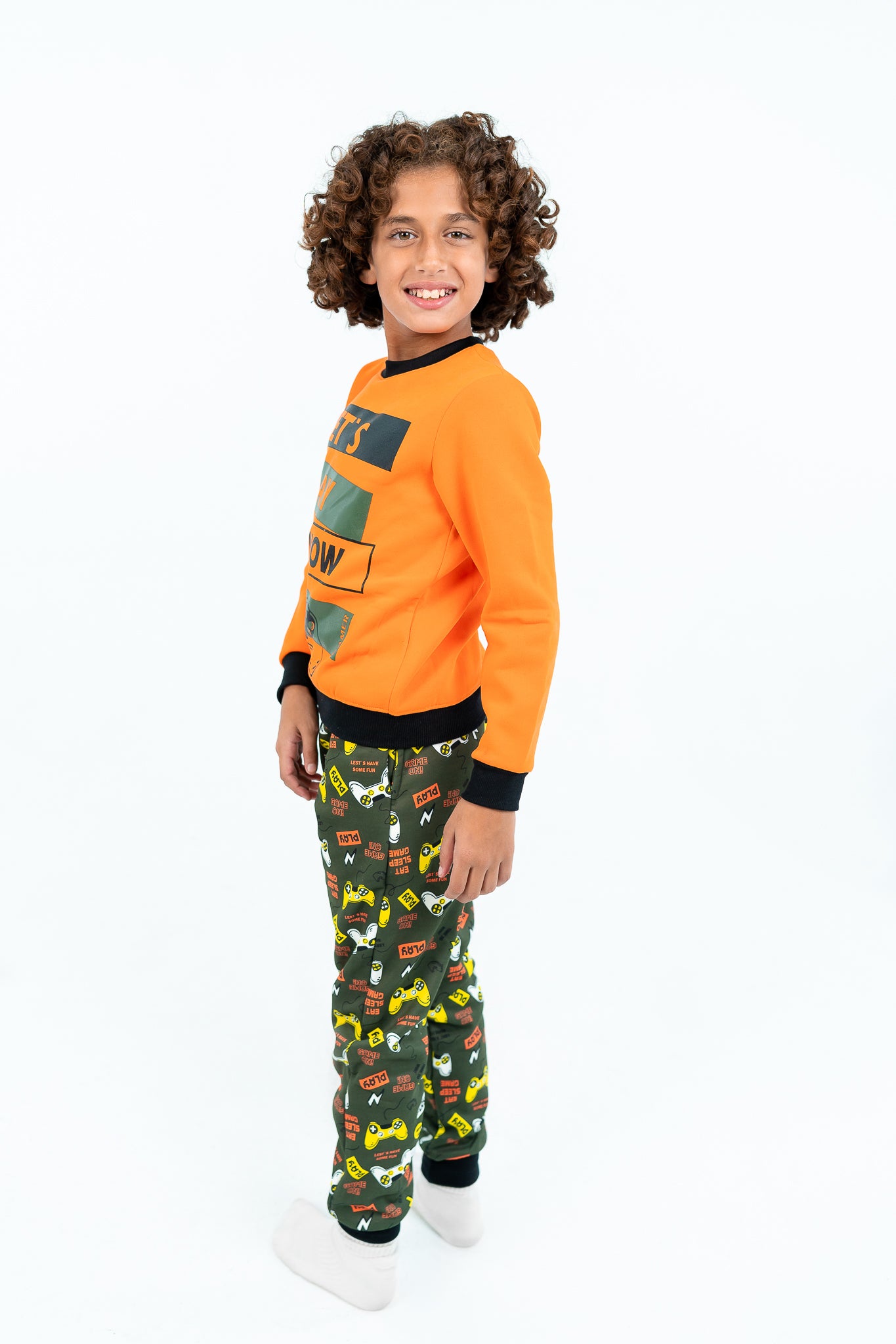 Boy's winter Orange pajamas with PlayStation printed - allover