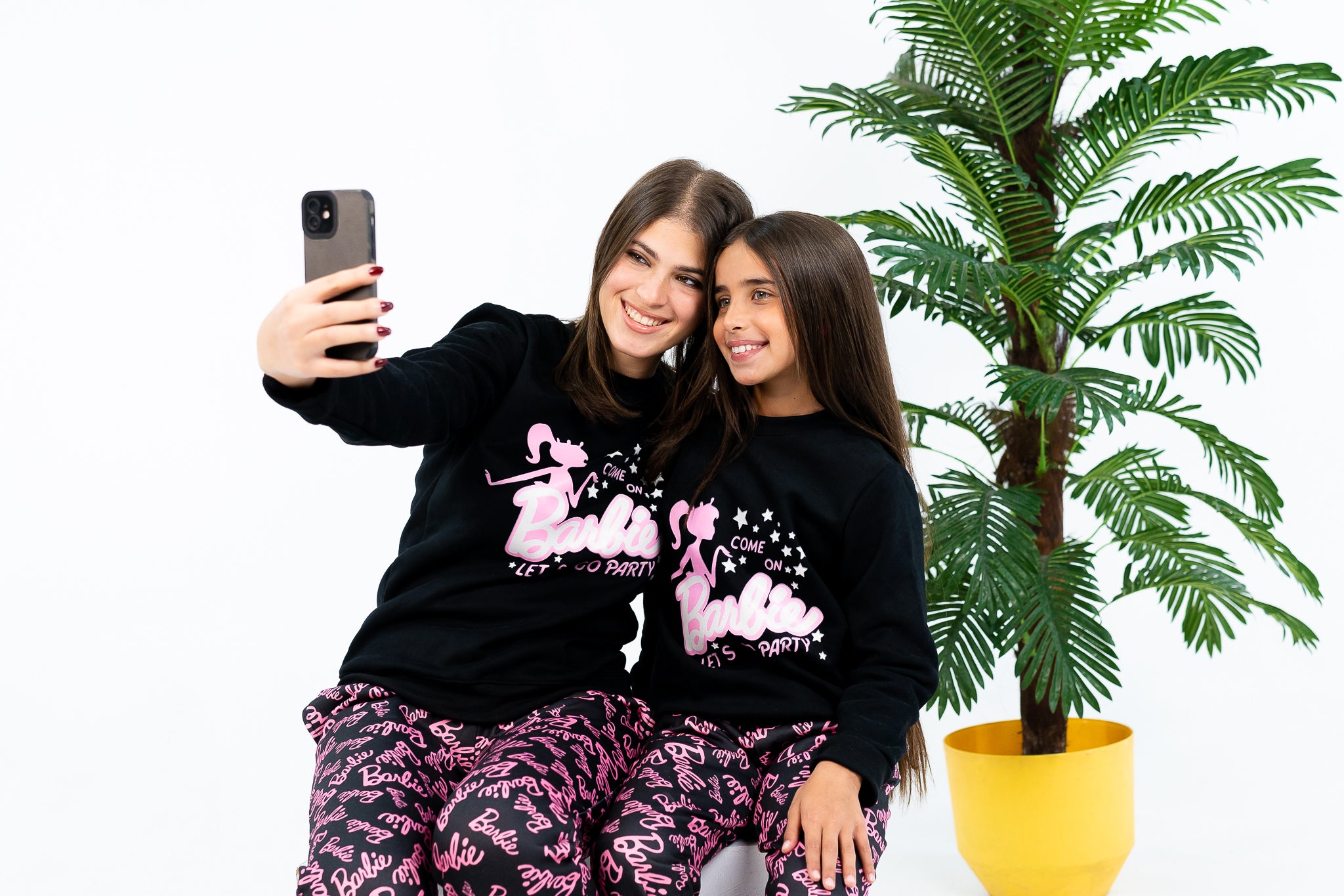 Girl's winter pajamas with barbie lets go party print -black