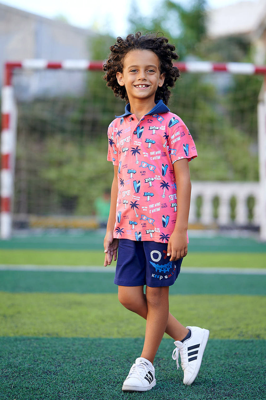 Boy's polo t-shirt with palm tree printed for Outwear -watermelon
