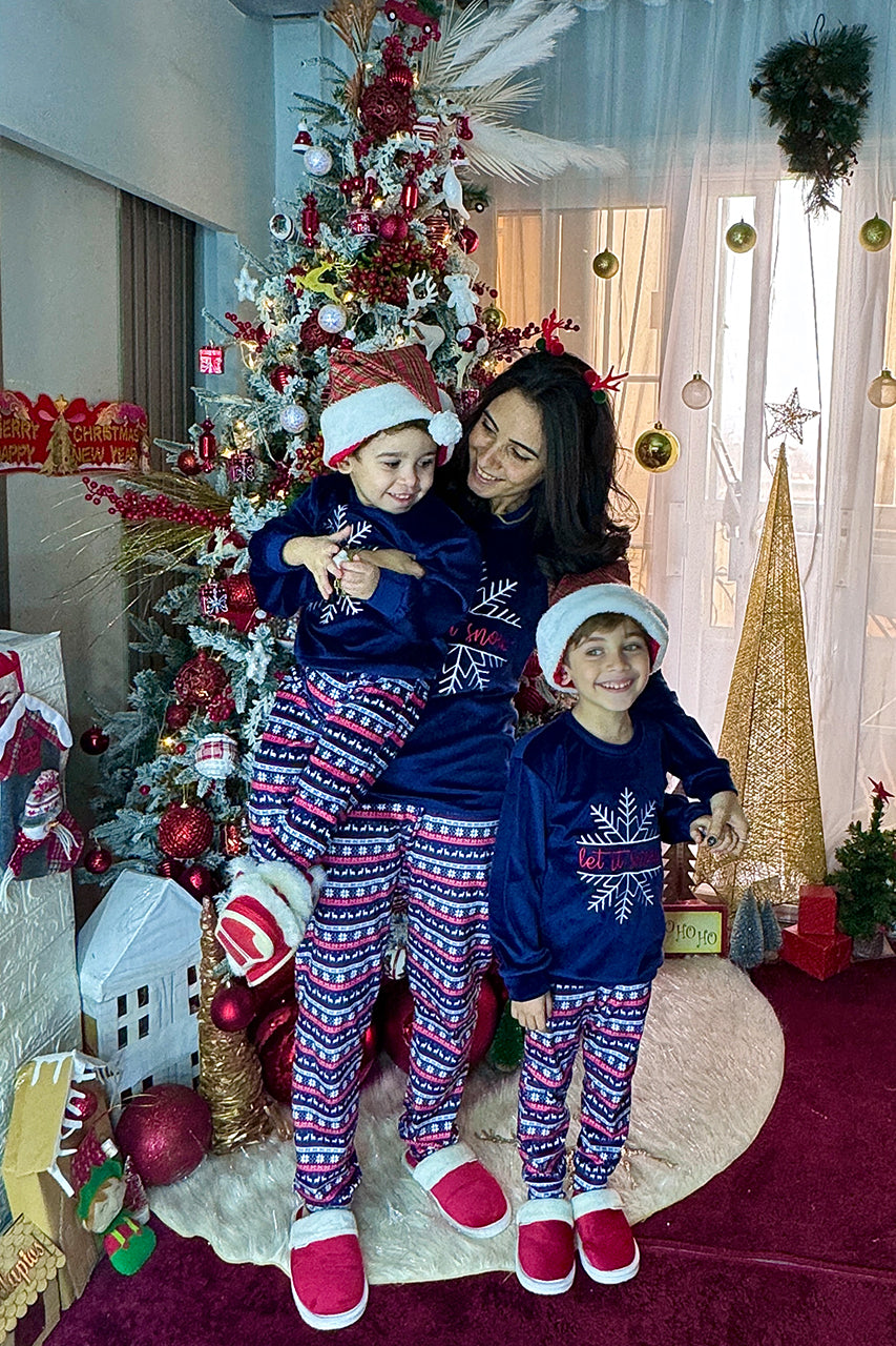 Winter_family_Matching_pajamas_with_snowflake_embroidery_Navy- for kids