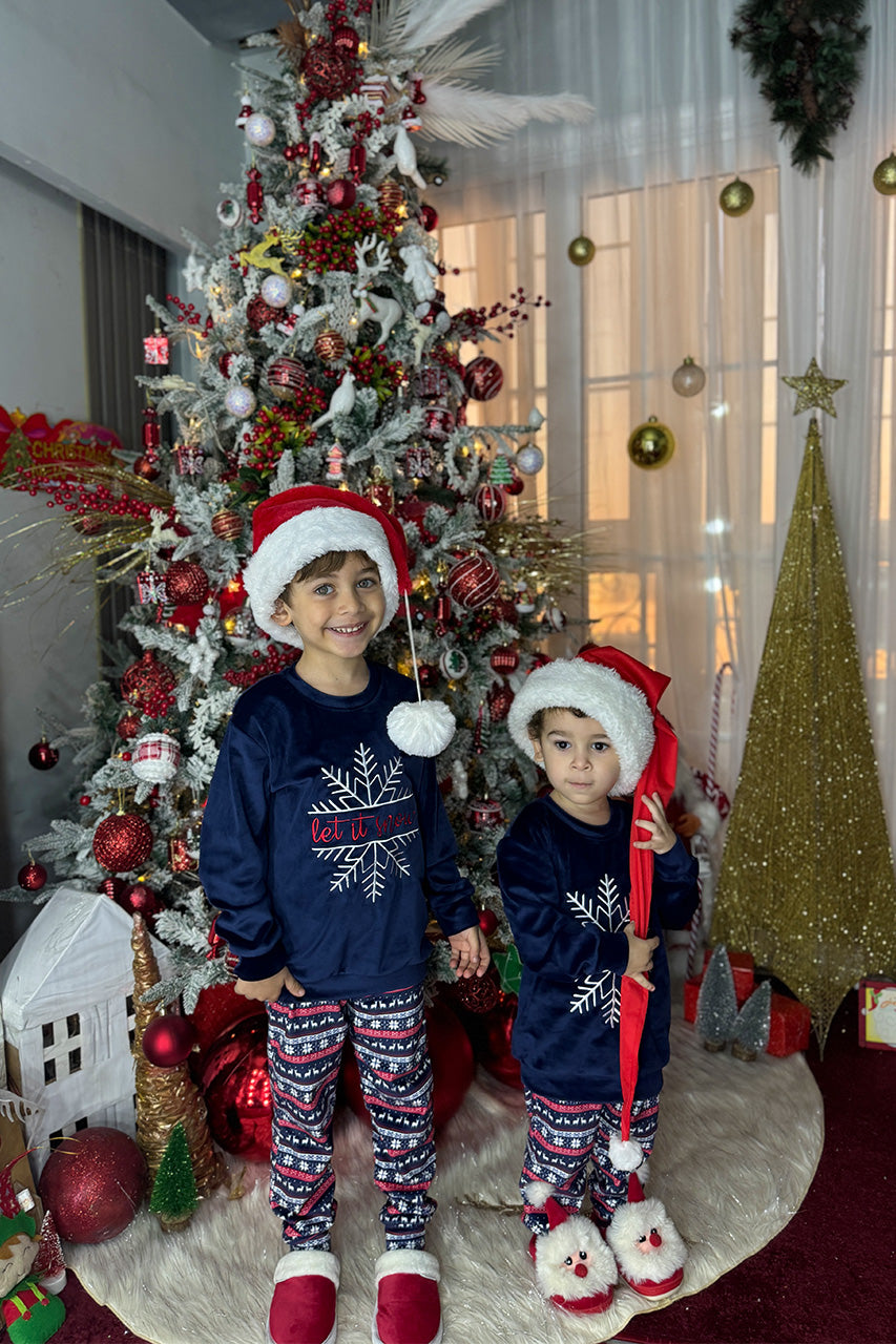 Winter_family_Matching_pajamas_with_snowflake_embroidery_Navy - boys and girls size