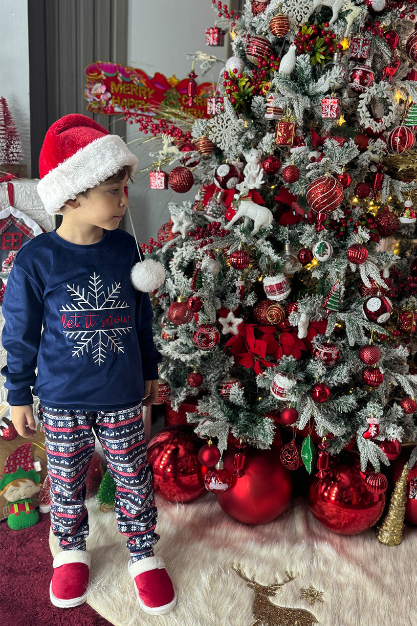 Winter_family_Matching_pajamas_with_snowflake_embroidery_Navy