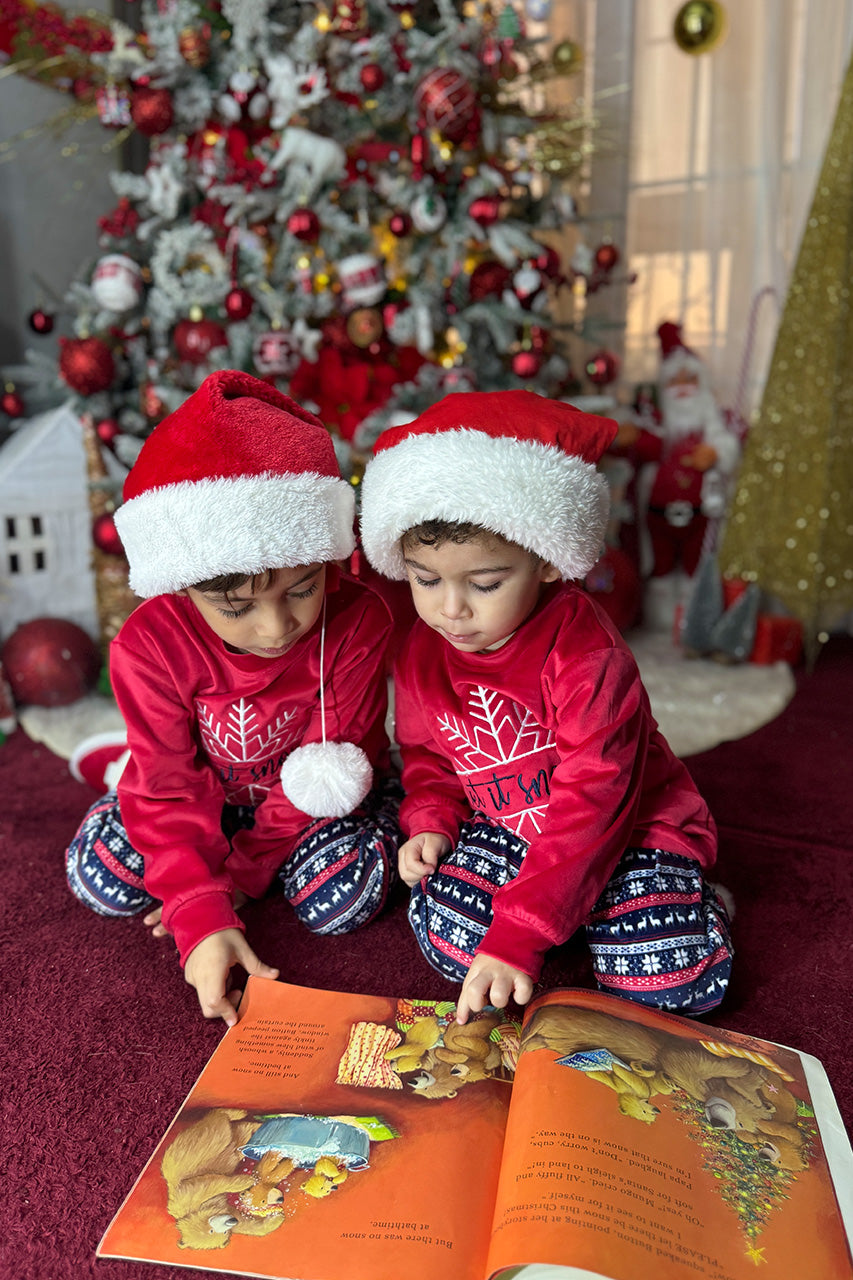 Winter family Matching pajamas with snowflake embroidery Red for kids