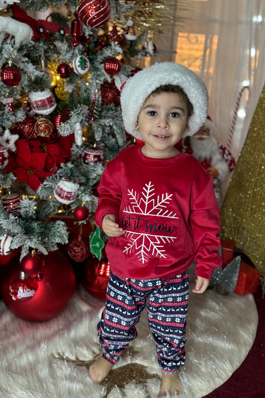 Winter family Matching pajamas with snowflake embroidery Red - for  babies