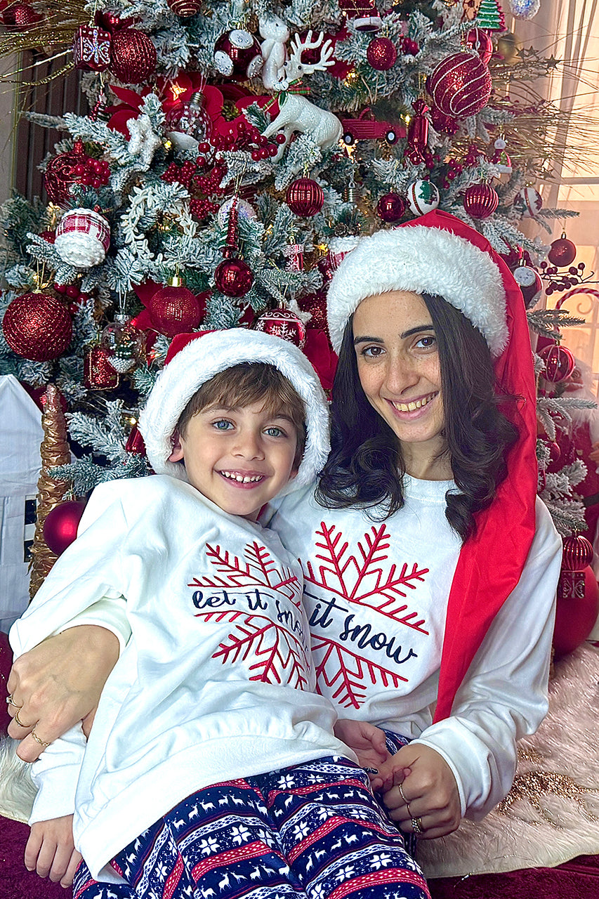 Winter family Matching pajamas with snowflake embroidery White - mommy and son