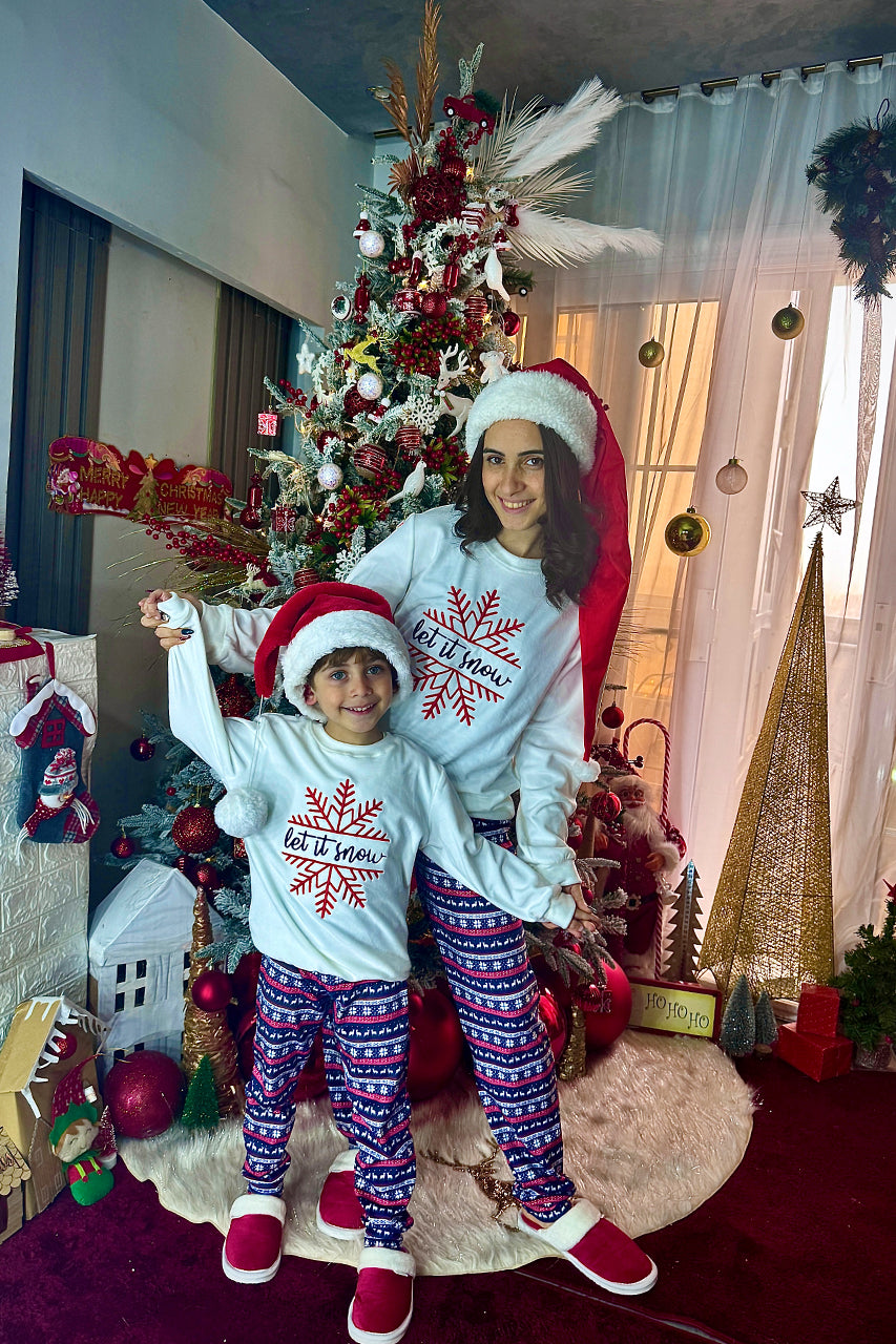 Winter family Matching pajamas with snowflake embroidery White 