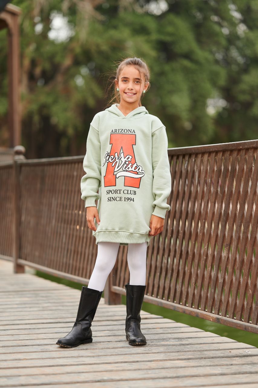girl's hoodie dress featuring the 'ARIZONA' printed design