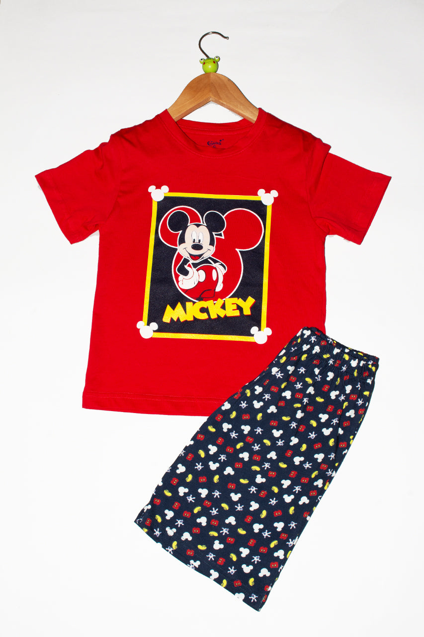 Boys cotton short pajamas with Mickey Mouse printed- 2 pieces