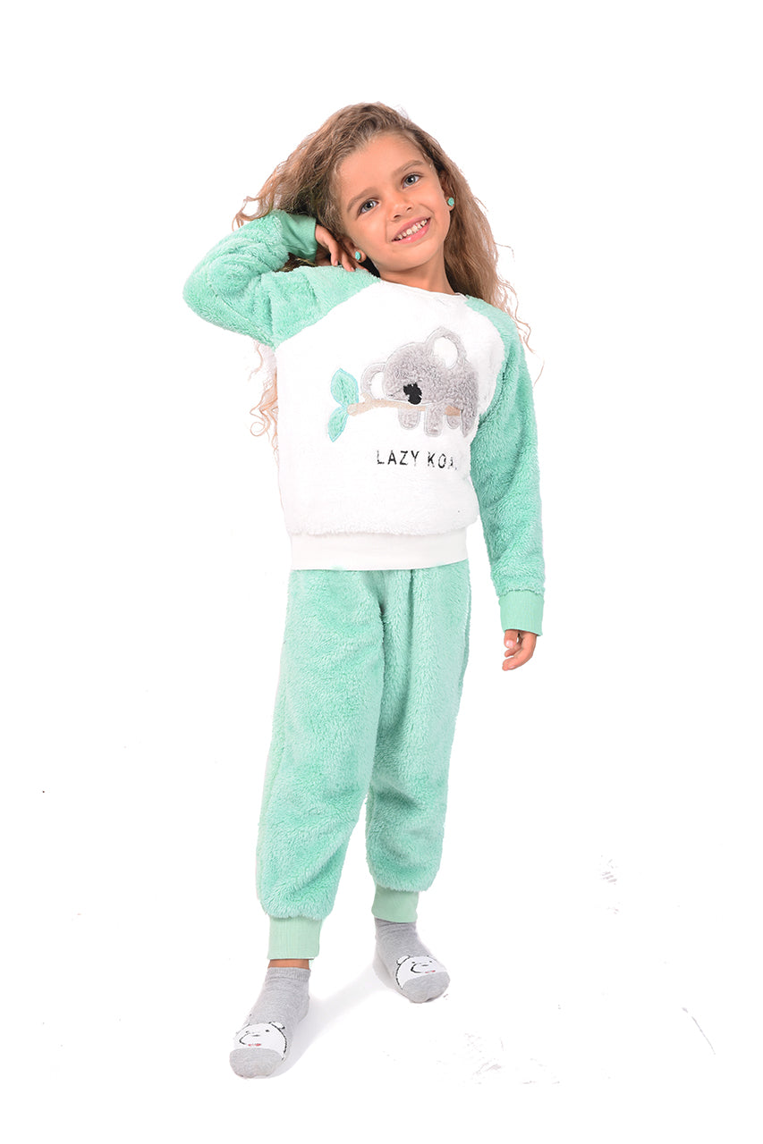 Winter girls' fur pajamas with a lazy koala design