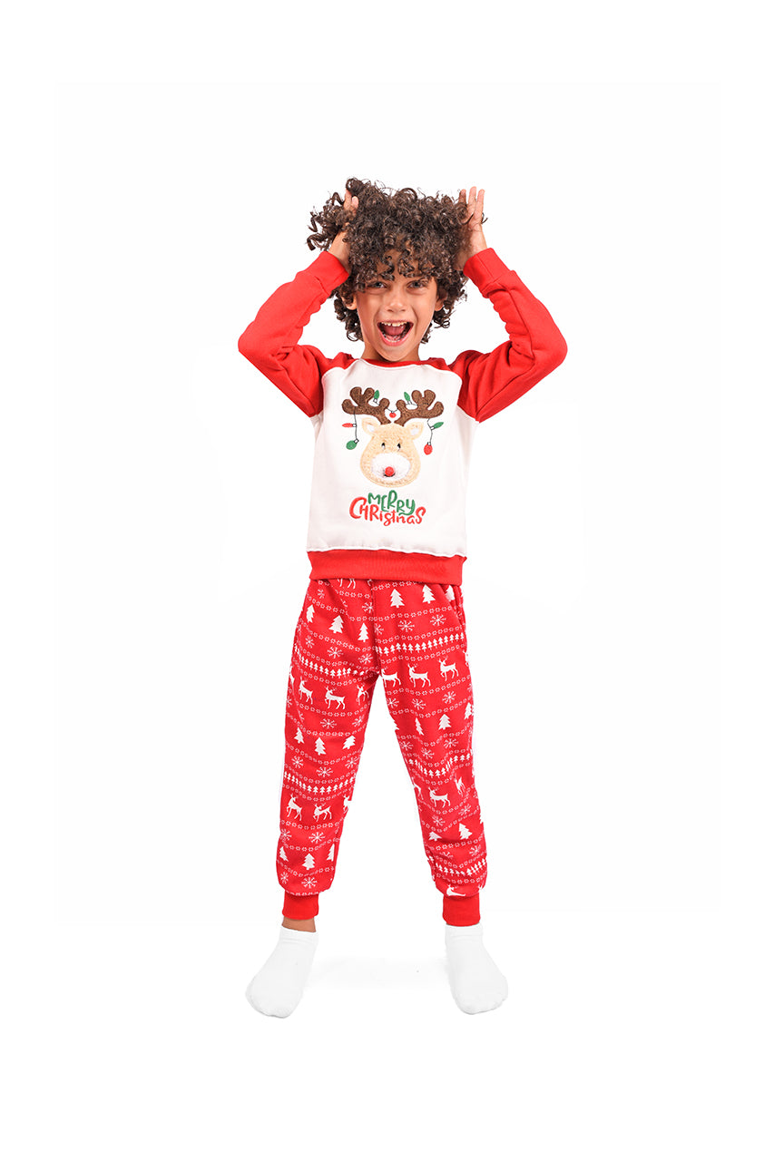 Matching Boy's winter Pajamas - red color - front view