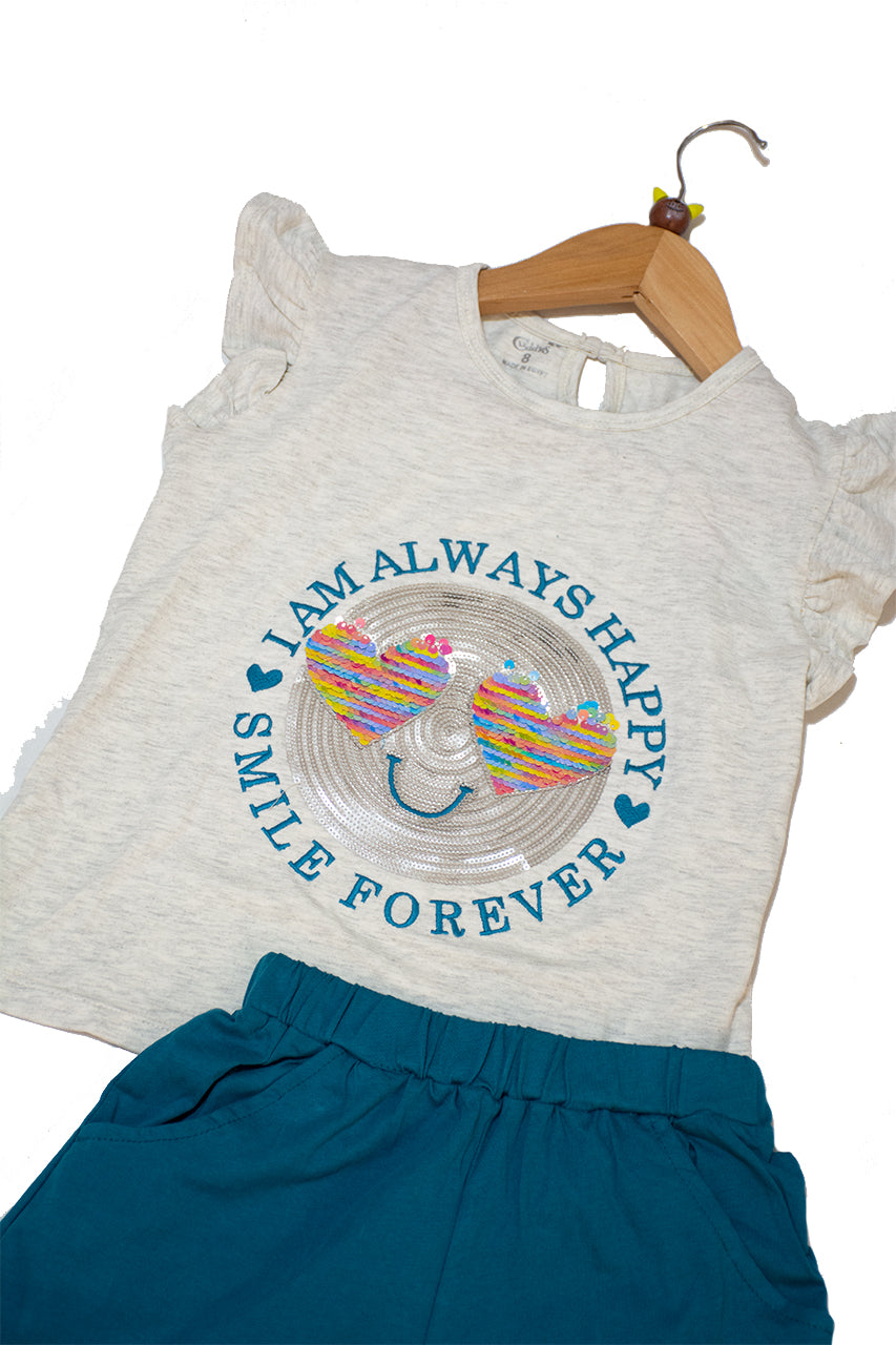 Girl's summer Outfit For Ever Happy print