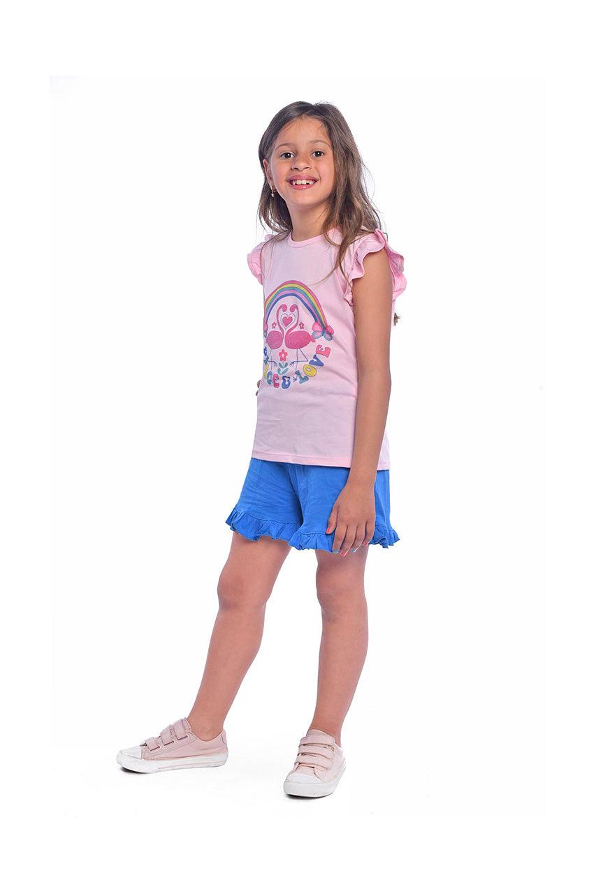Girl's summer Outfit with Flamingo Rose printed - side view