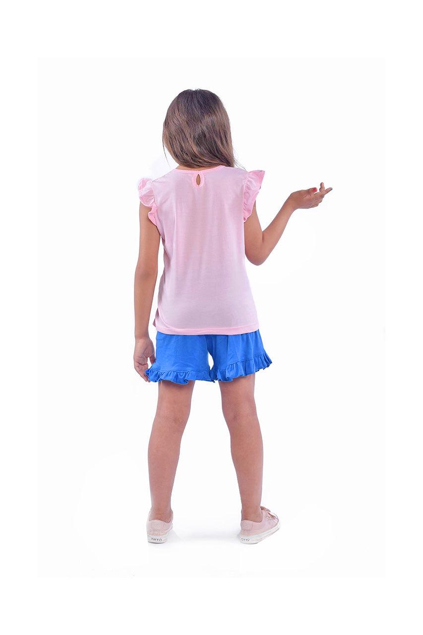 Girl's summer Outfit with Flamingo Rose printed - back view