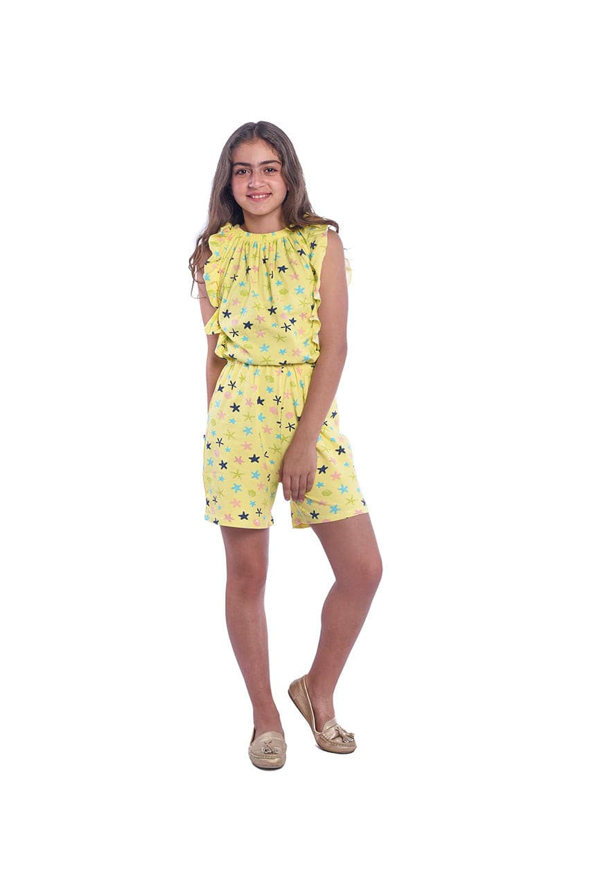 Girls jumpsuit for summer with yellow Seashell - side view