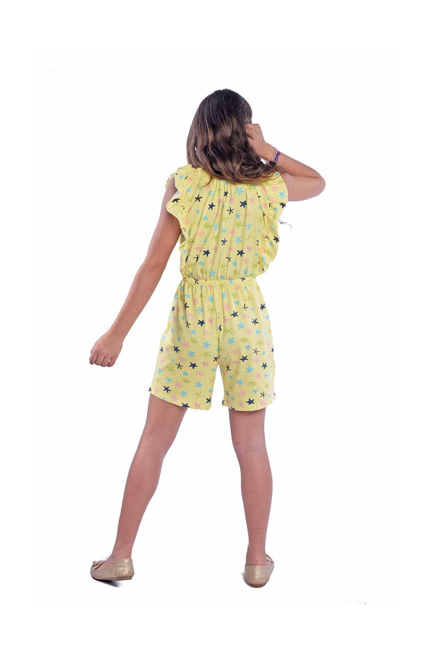 Girls jumpsuit for summer with yellow Seashell - back view