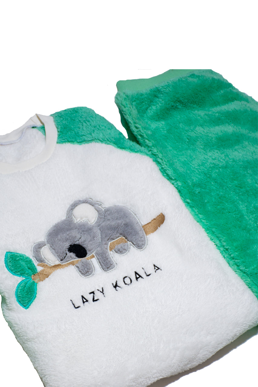 Winter girls' fur pajamas with a lazy koala design 2 pieces