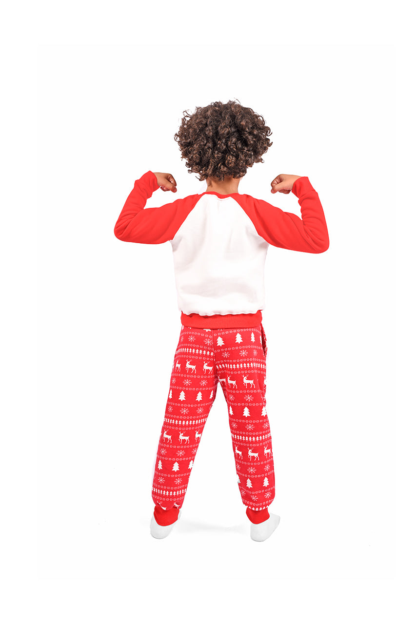 Matching boy's winter Pajamas - red color - back view