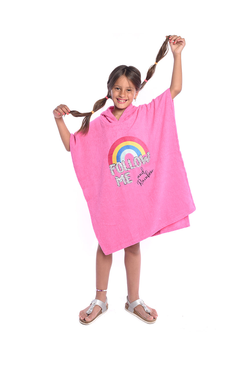 Kids' Poncho Beach Towel with Rainbow sequin embroidery