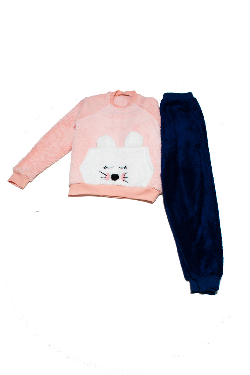 Winter Mommy and girls' fur pajamas with a Sleepy Bunny design 2 pieces