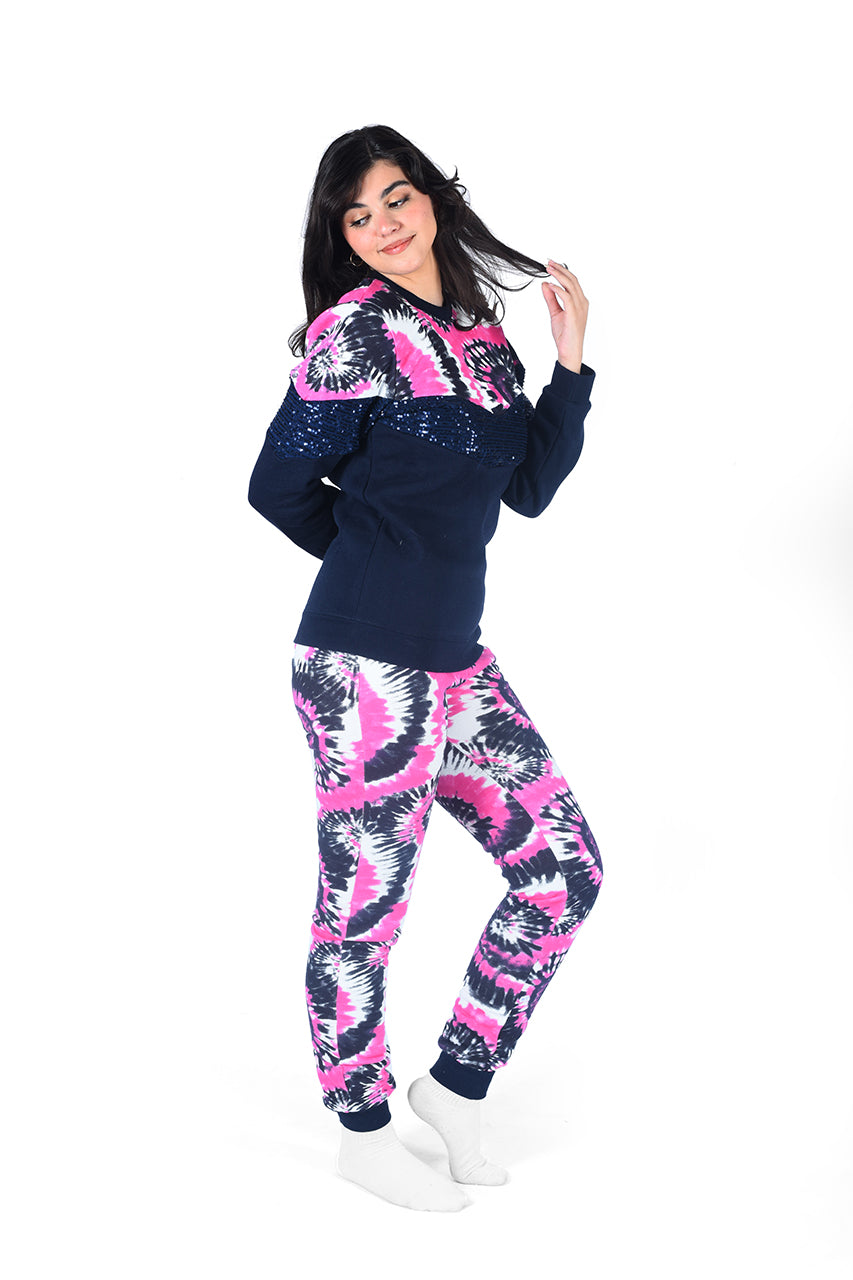 Milton Girl's winter pajamas Fuchsia Tie Dye design - side view
