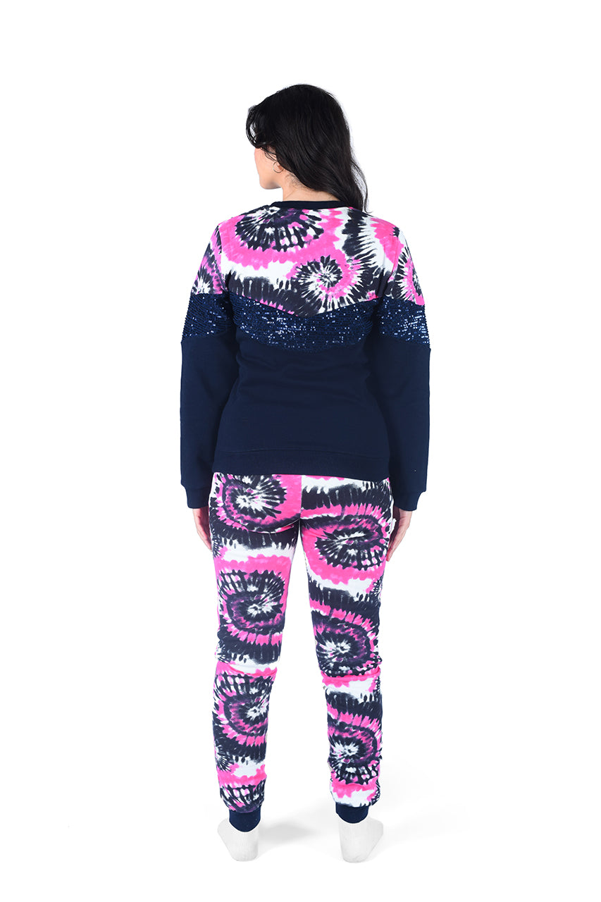 Milton Girl's winter pajamas Fuchsia Tie Dye design - back view