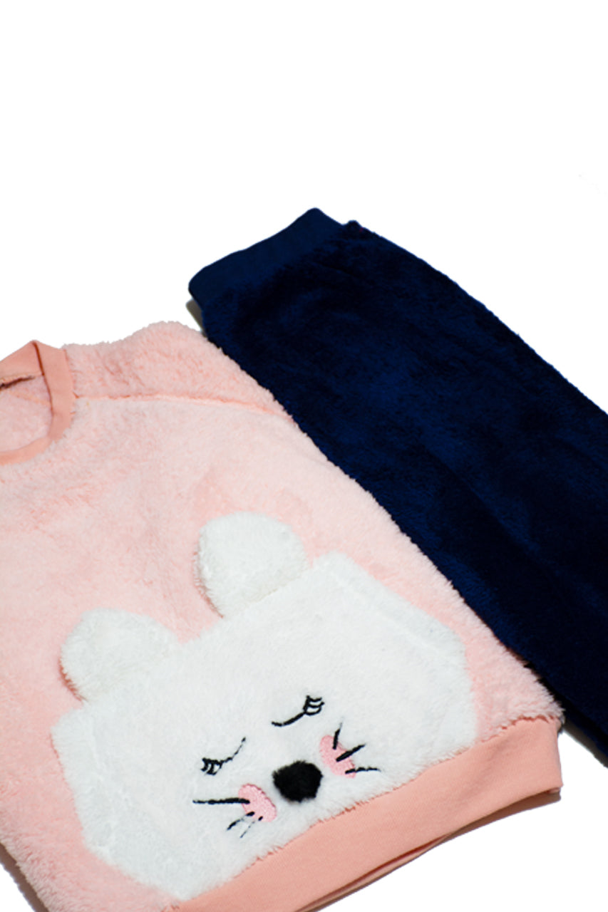 Winter Mommy and girls' fur pajamas with a Sleepy Bunny design 2pieces