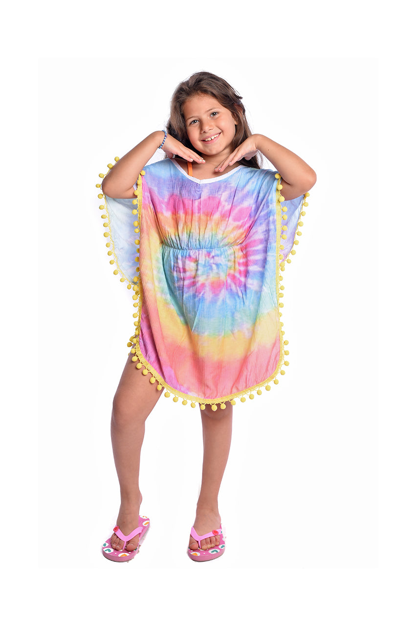 Swimsuit Cover Up for girls, Tie dye multicolor cover up  - front view