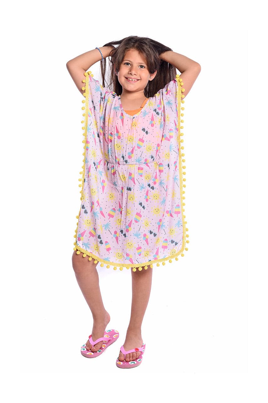 Girl's Aqua cover up with Ice cream printed - side view