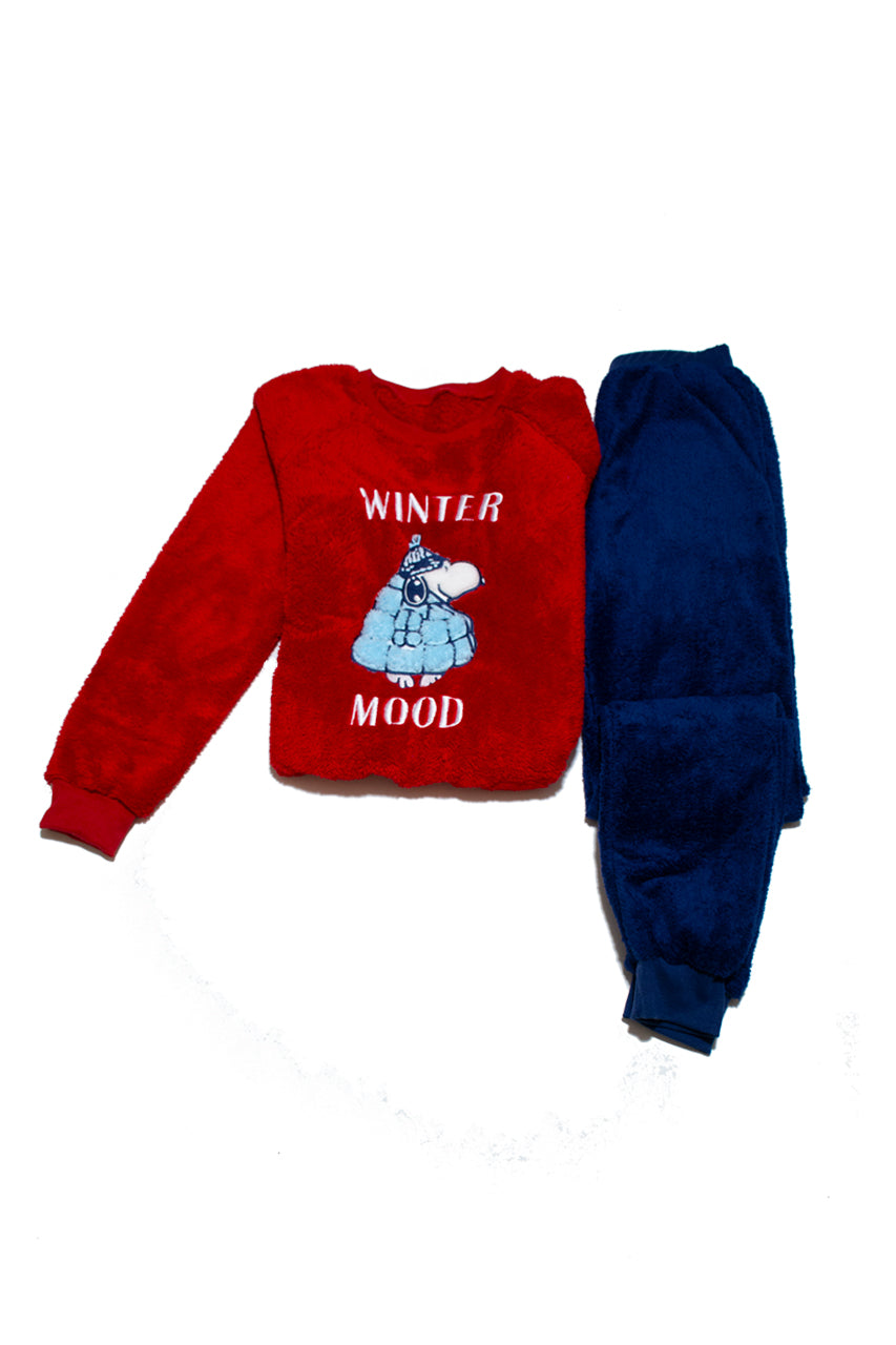 Boy's winter Fur pajamas with Snowy Snoopy design 2 pieces