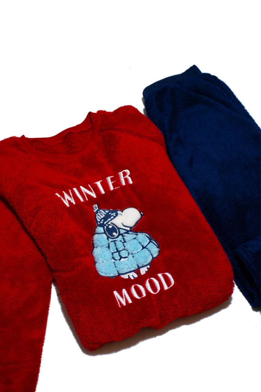 Boy's winter Fur pajamas with Snowy Snoopy design - Cuddles Store