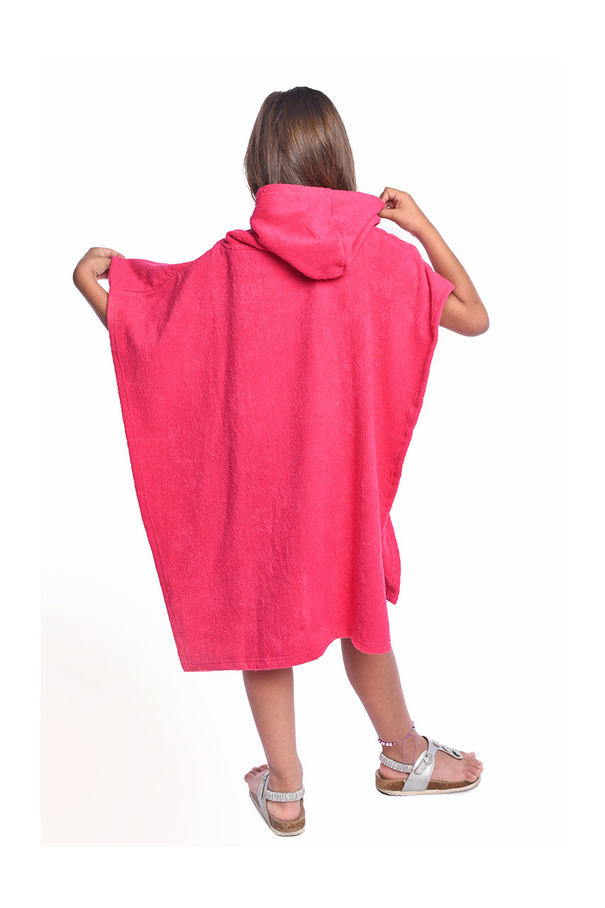Kid's Mermaid Towel poncho - Fuchsia - back view