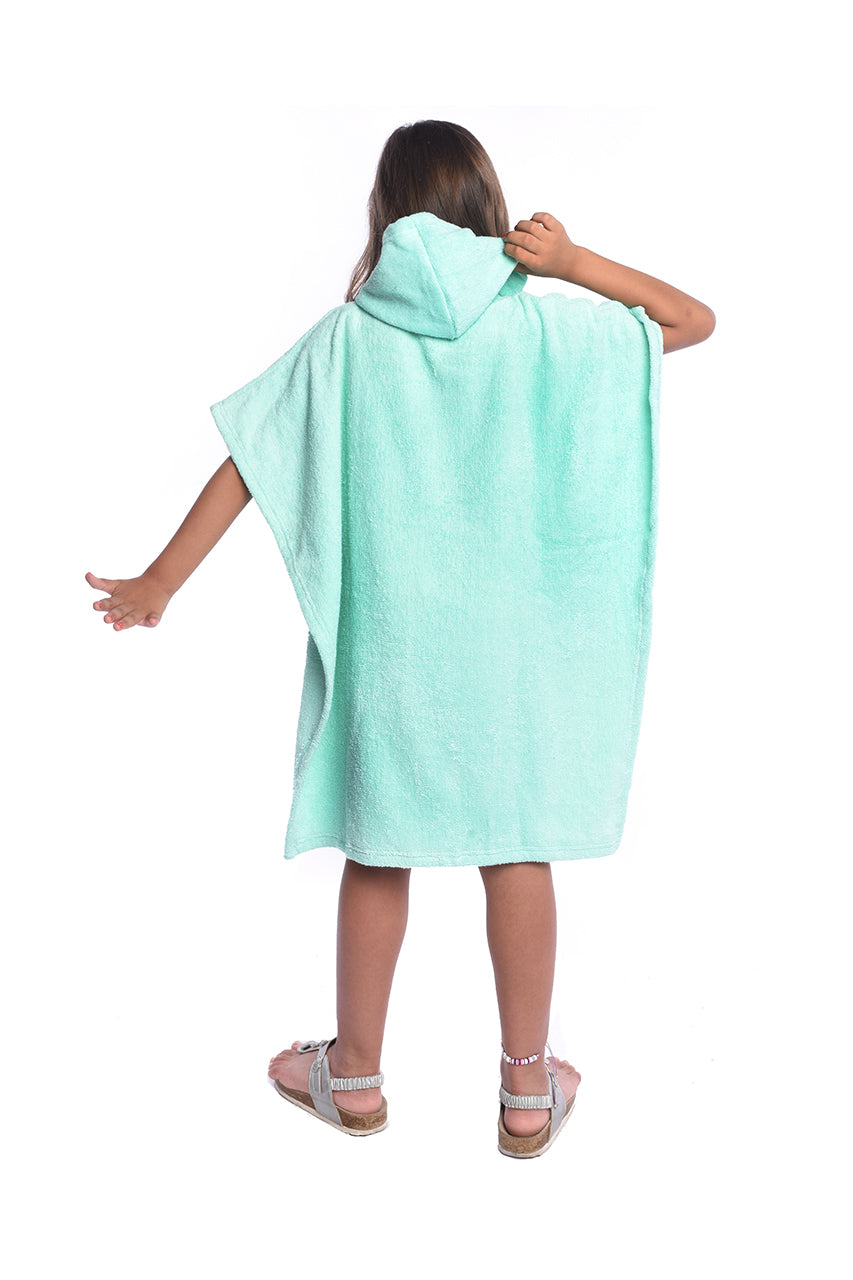 Girl's Towel poncho with Flamingo printed - back view