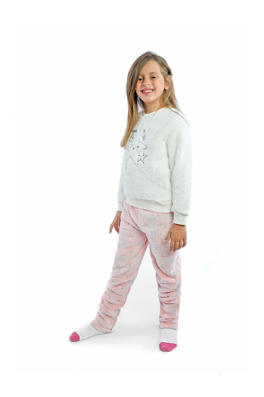 Girls winter pajamas with Mommy star print - fur - side view