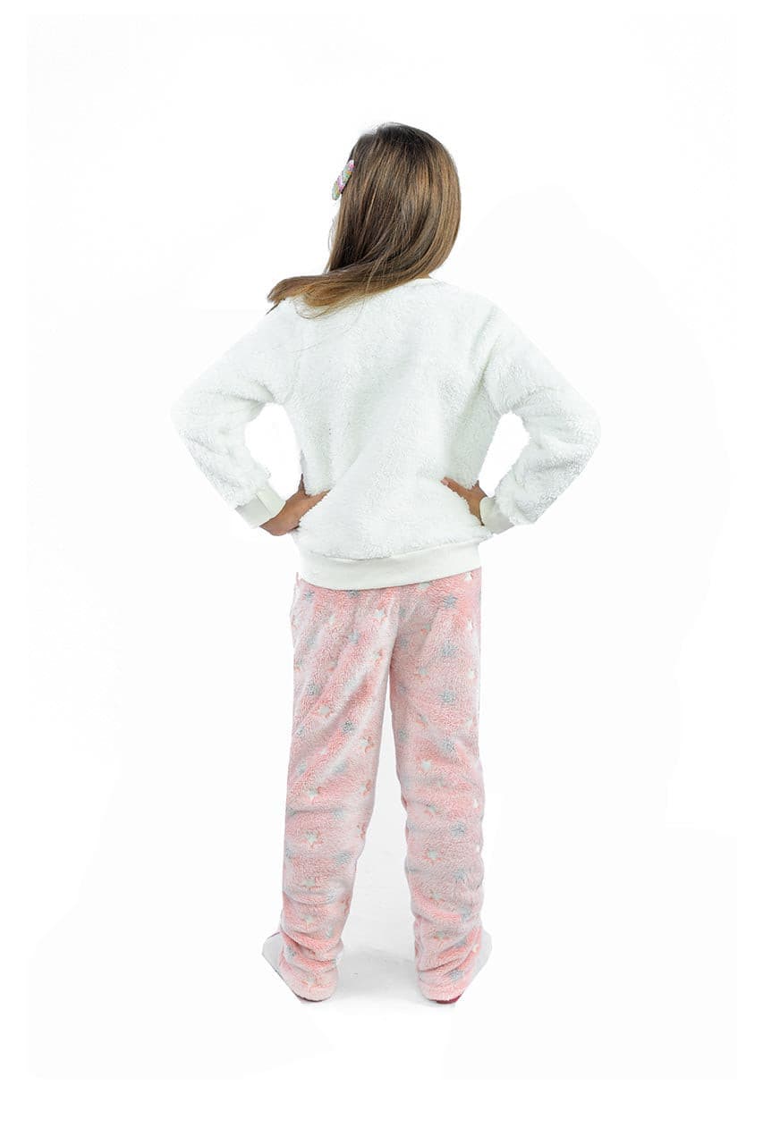 Girls winter pajamas with Mommy star print - fur - back view