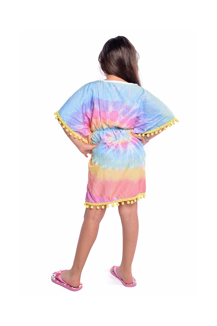 Swimsuit Cover Up for girls, Tie dye multicolor cover up - back view