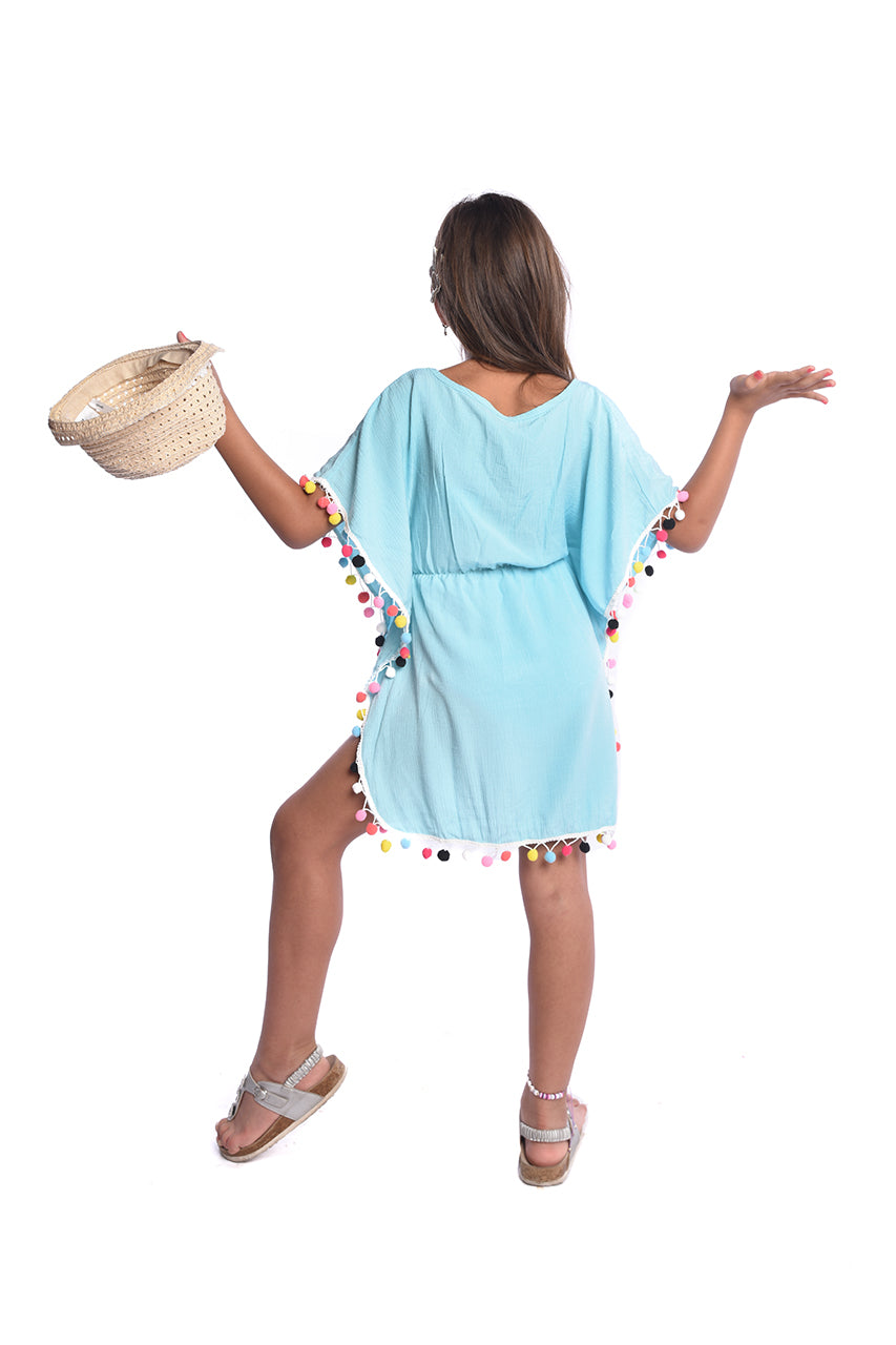 Summer Loose Wide Round Cover up with multicolor accessories - back view