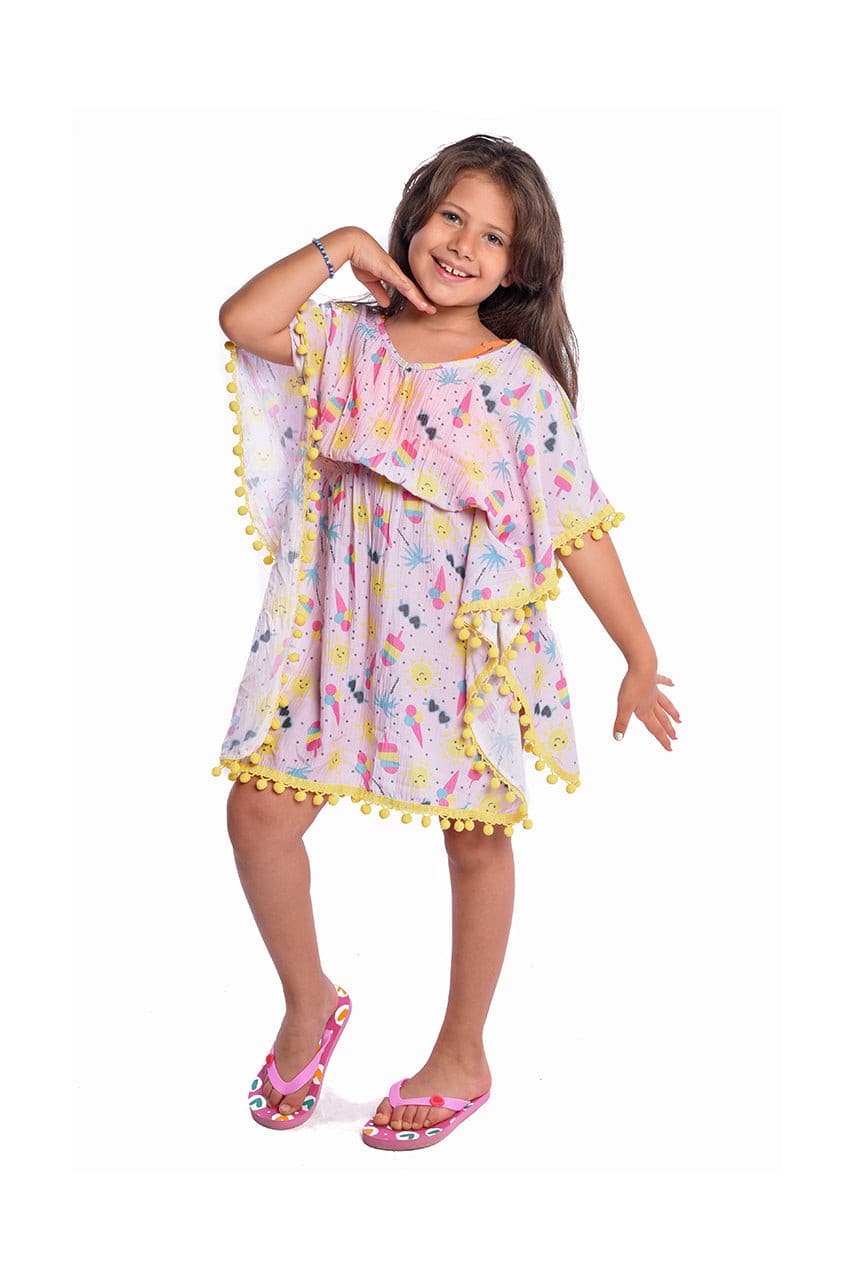 Girl's Aqua cover up with Ice cream printed - front view