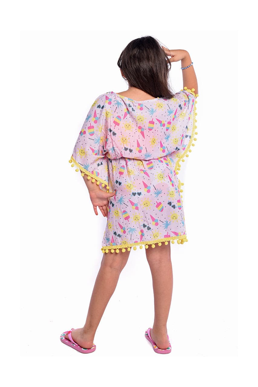 Girl's Aqua cover up with Ice cream printed - back view