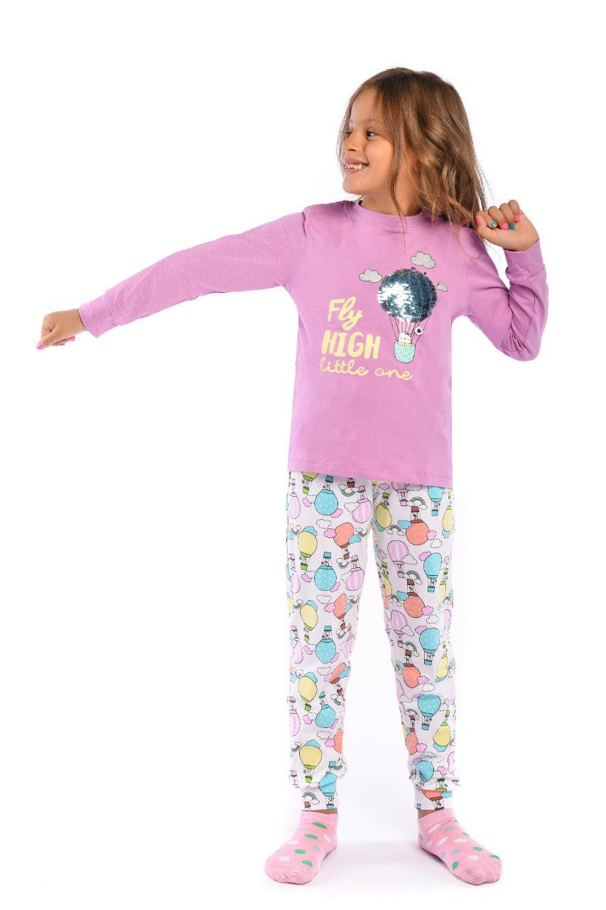 Girl's fall pajamas with Ballon printed - front view