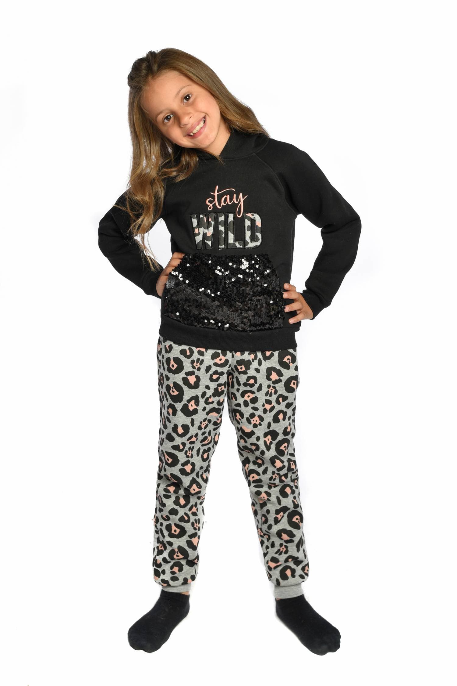 Winter girl's pajamas with Stay Wild print - front view