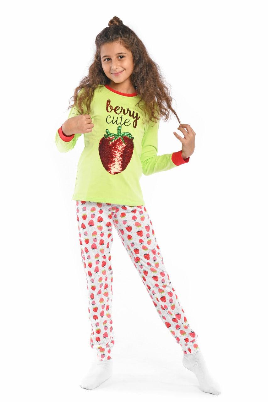 Girl's fall pajamas, with Berry Cute printed - front view