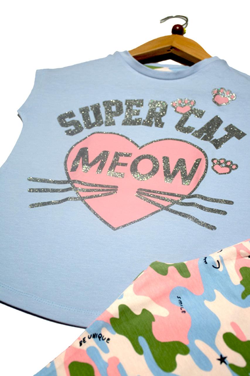 Girl's summer outfits with super cat print