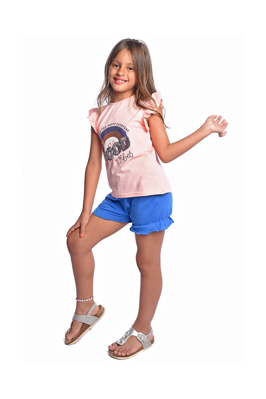 Girl's summer pajama with Good short print - side view