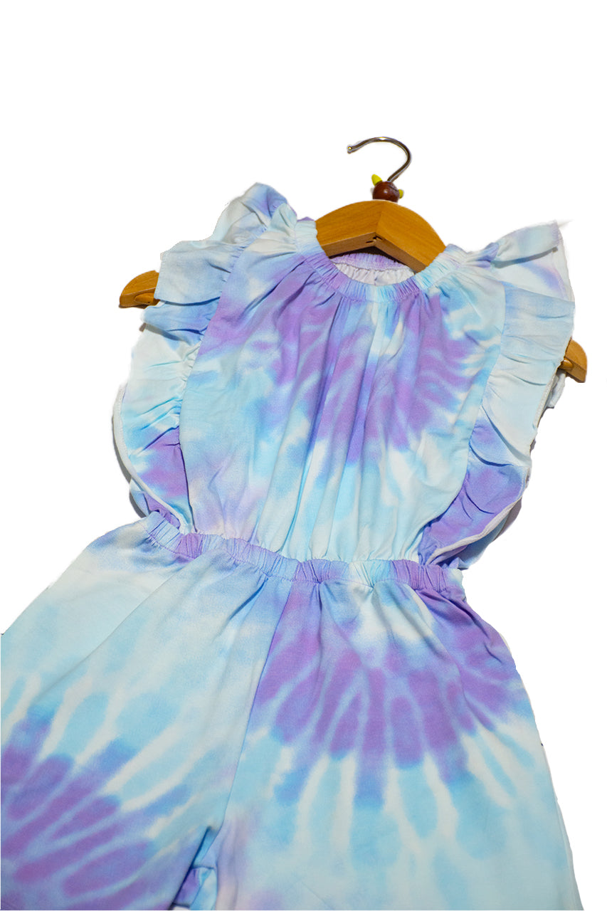 Girls jumpsuit for summer - tie dye design blue  - 2