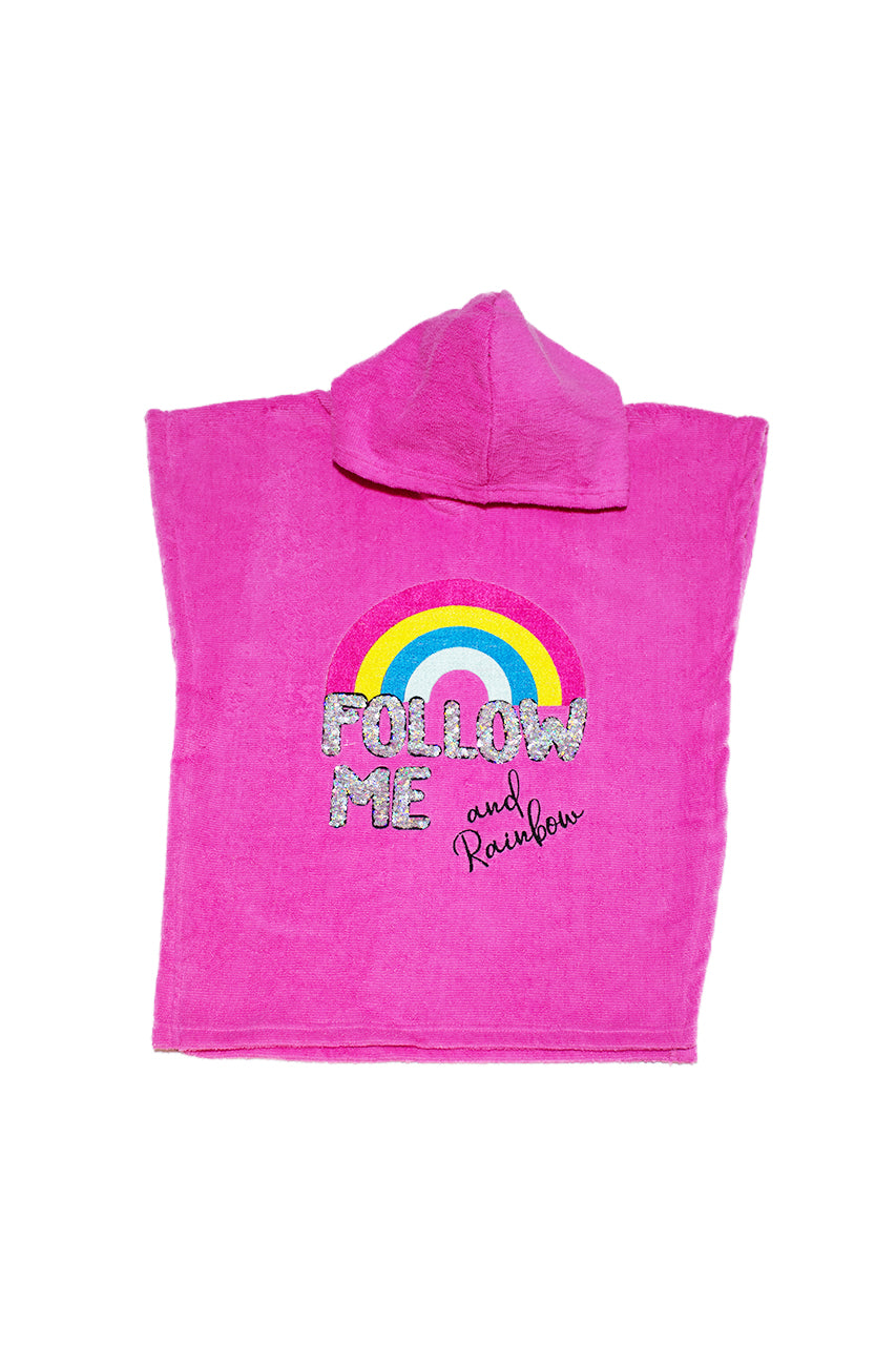 Kids' Poncho Beach Towel with Rainbow sequin embroidery